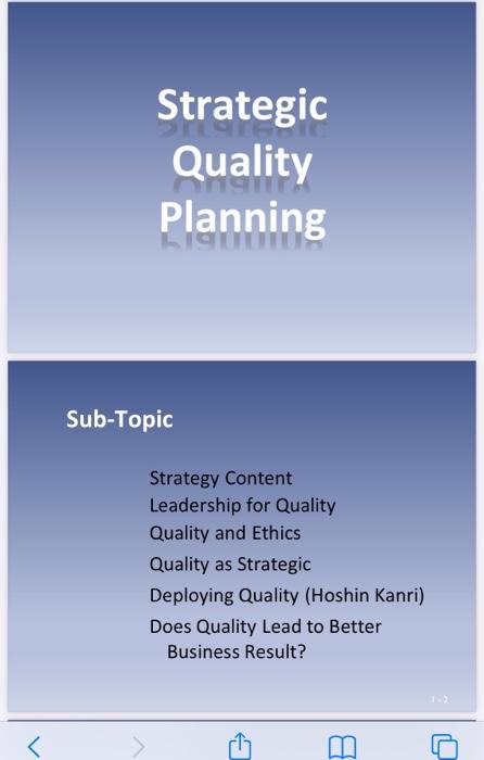subject: QUALITY MANAGEMENT write a reflection