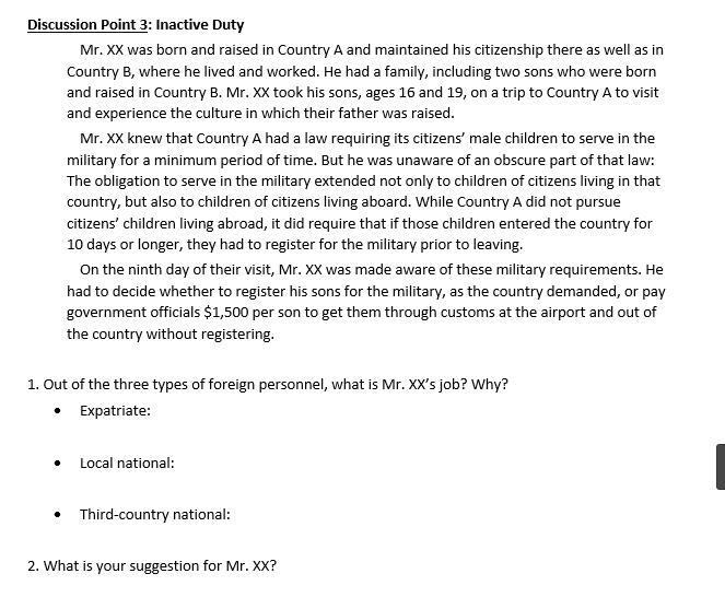 Discussion Point 3: Inactive Duty Mr. XX was born