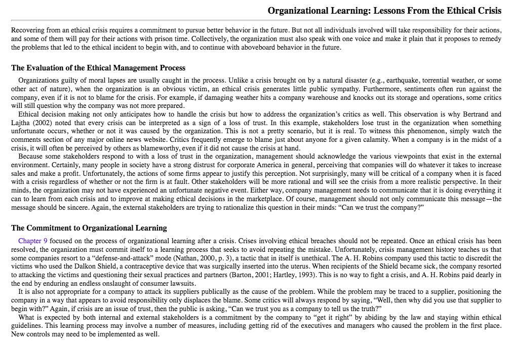 Discuss the evaluation of the ethical management