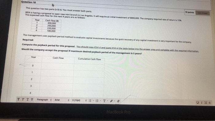 Year Question 18 10 points This question has two