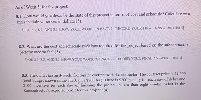 Q8. At the end of Week 5, the contractor in