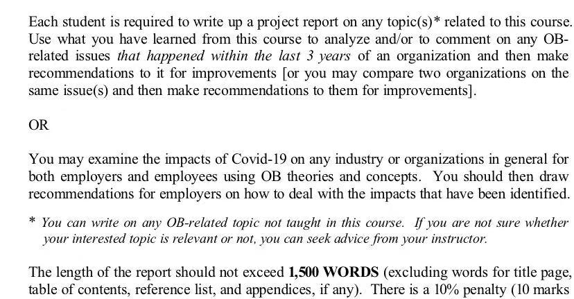 Each student is required to write up a project