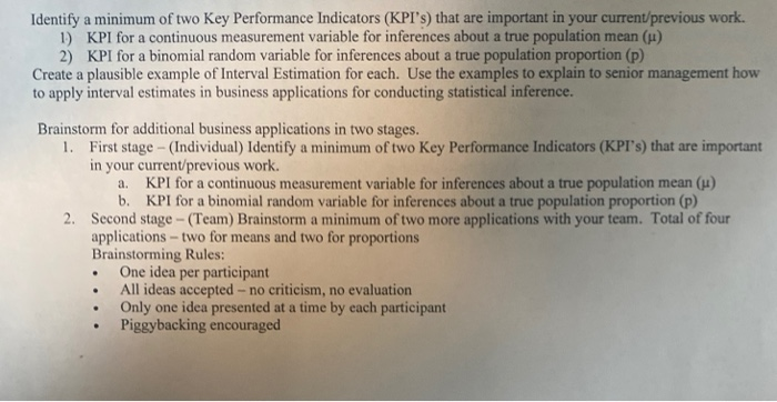 Identify a minimum of two Key Performance