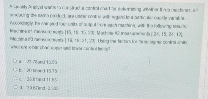 A Quality Analyst wants to construct a control