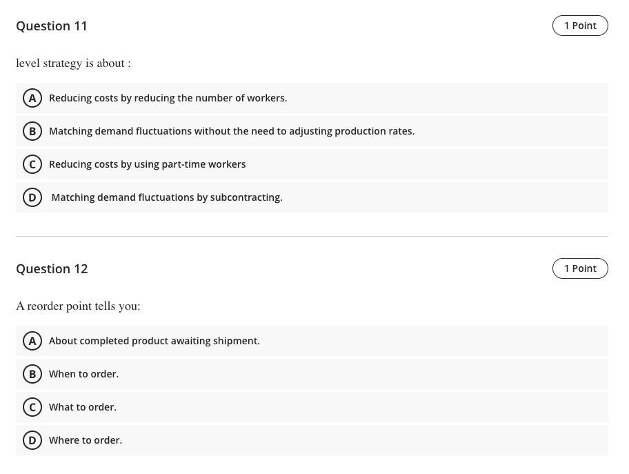Question 11 1 Point level strategy is about : A