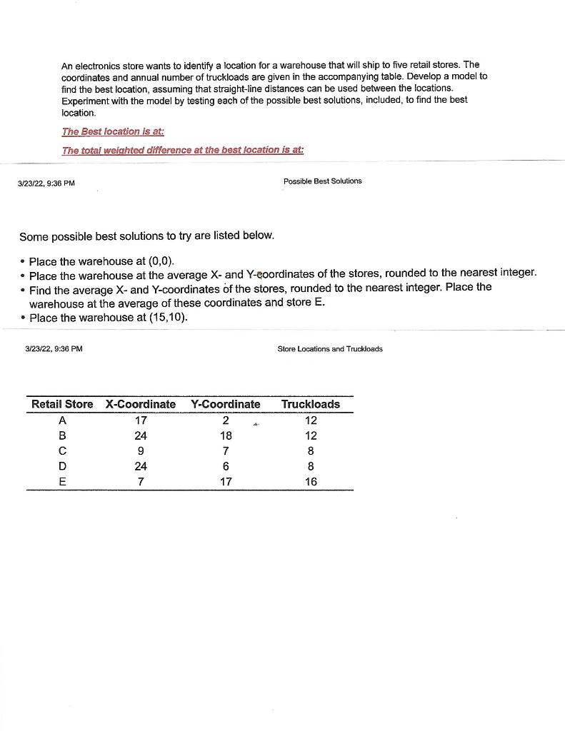 An electronics store wants to identify a location