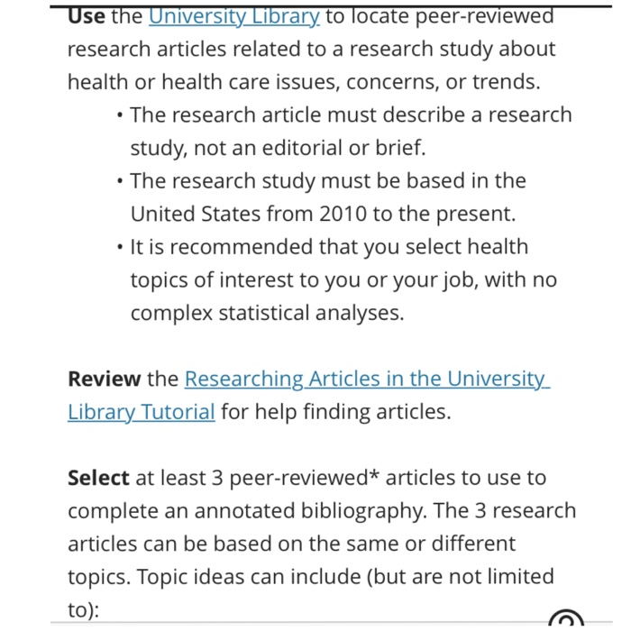 Select 3 peer reviewed articles to use to