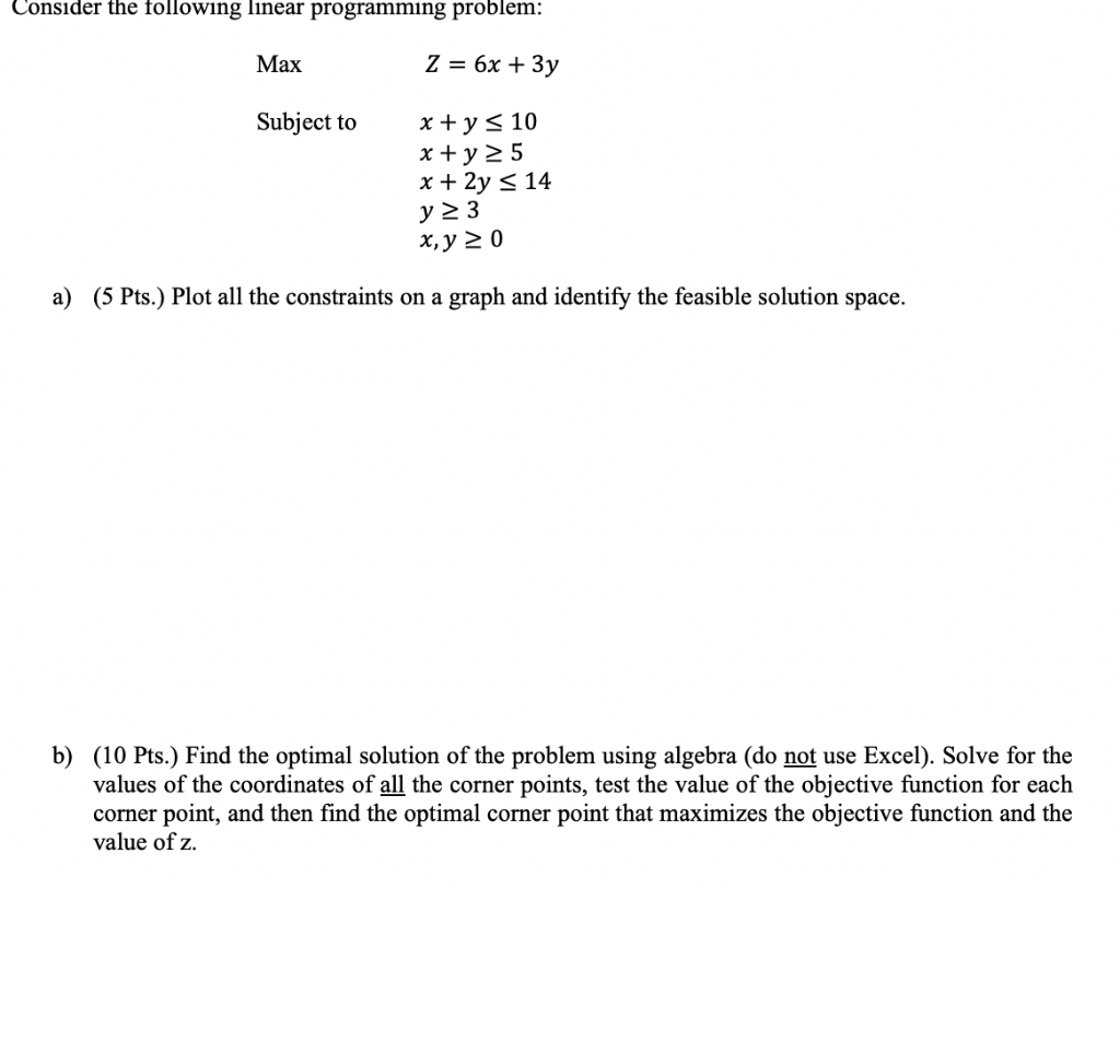 Consider the following linear programming