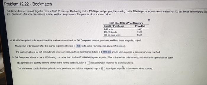 Problem 12.22 - Bookmatch Bell Computers