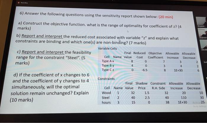 6) Answer the following questions using the