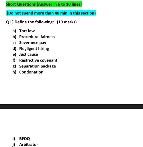 (Do not spend more than 40min in this section) Q1
