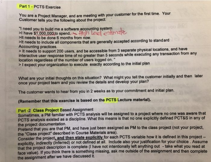 Part 1 - PCTS Exercise You are a Project Manager,