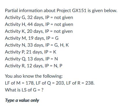 Partial information about Project GX151 is given