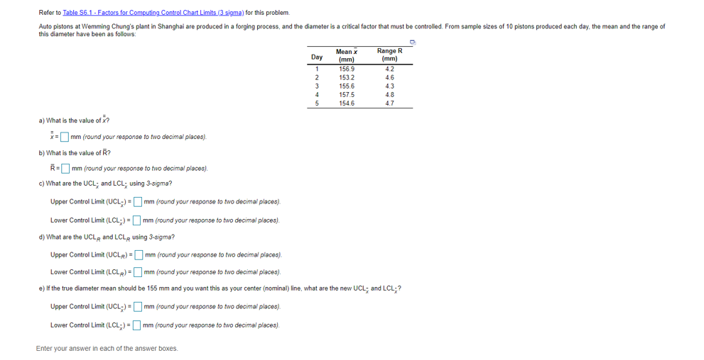 Refer to Table 56.1 - Factors for Computing