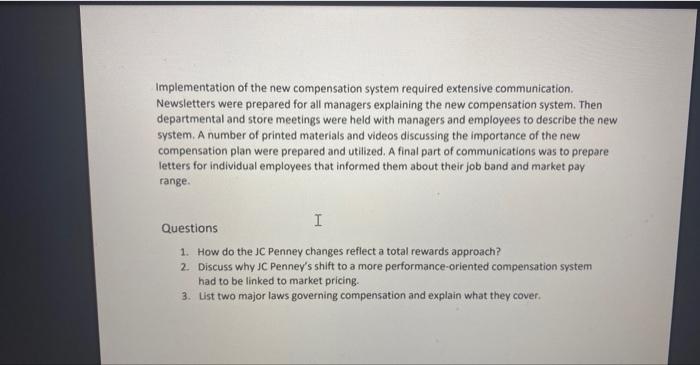 Case: Compensation Changes at JCPenney Having