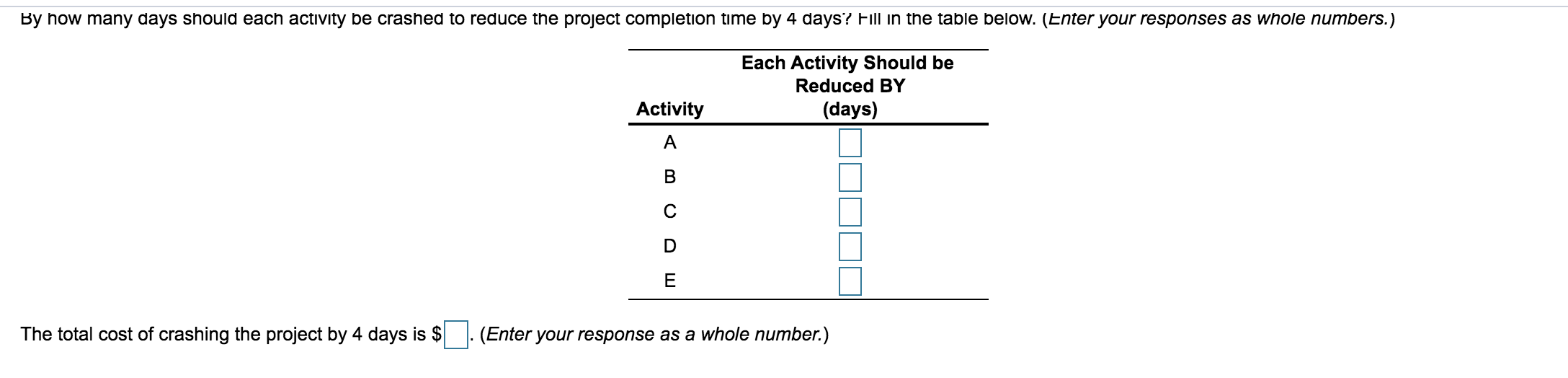 Normal Crash Time Activity Time (days) (days) A 4