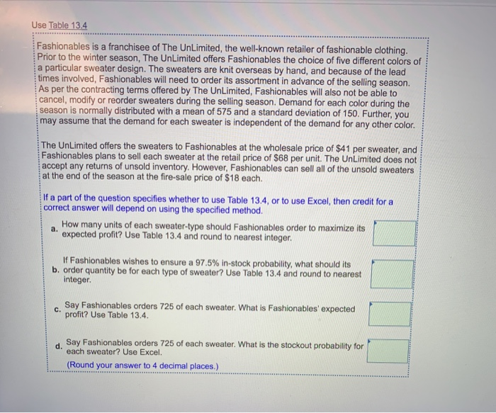 Use Table 13.4 Fashionables is a franchisee of