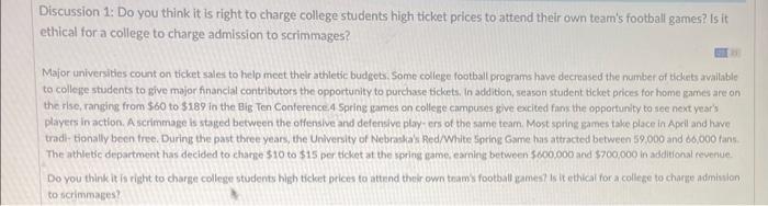 Discussion 1: Do you think it is right to charge
