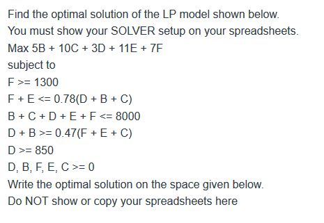 Find the optimal solution of the LP model shown