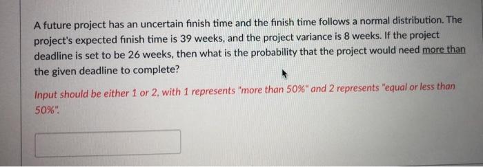 A future project has an uncertain finish time and