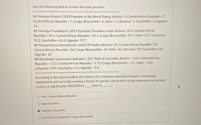 Use the following data to answer the next