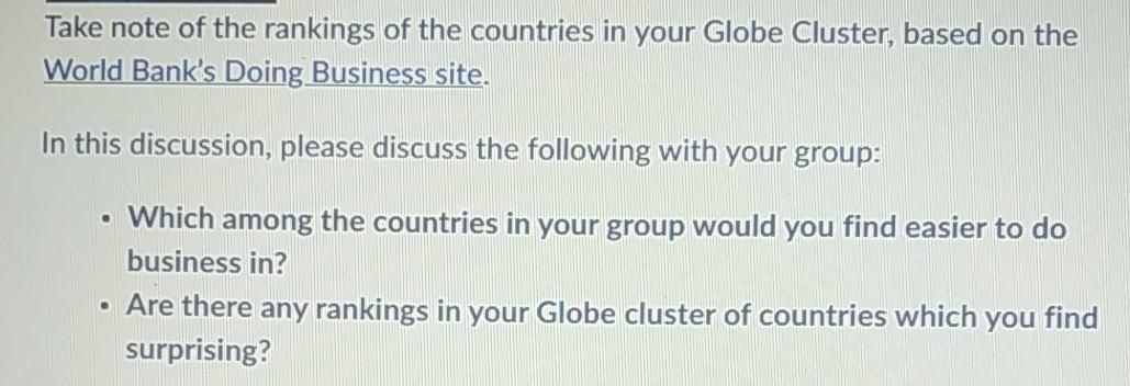 Take note of the rankings of the countries in