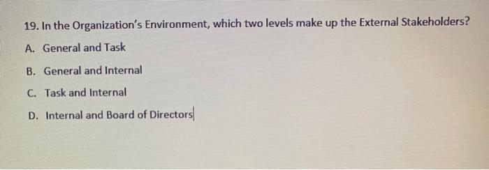 19. In the Organization's Environment, which two