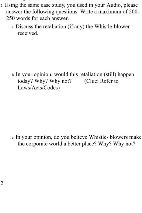 2. Using the same case study, you used in your