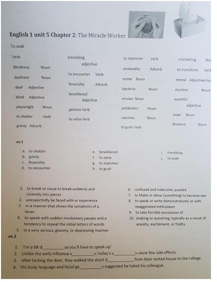 English 1 unit 5 Chapter 2: The Miracle Worker To