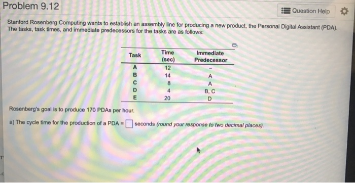 Problem 9.12 Question Help Stanford Rosenberg