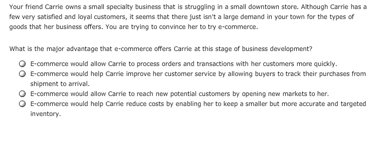 Your friend Carrie owns a small specialty