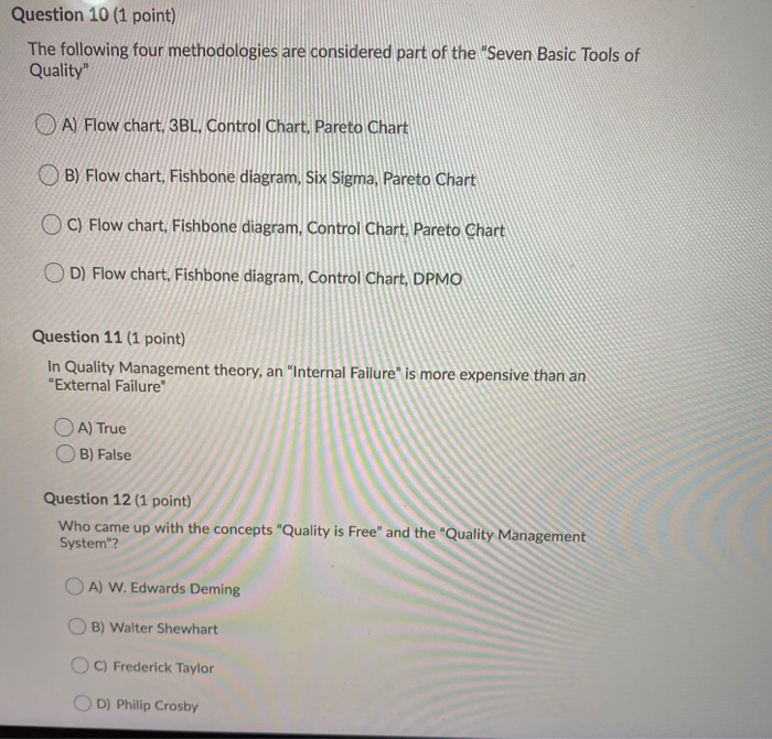 Question 10 (1 point) The following four