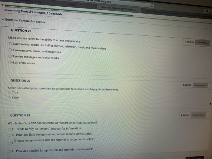 U led.cuny.edu Tale TeCOM 101 Remaining Time: 21