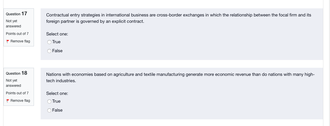 Question 17 Not yet answered Contractual entry