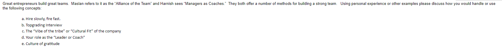 Great entrepreneurs build great teams. Maslan