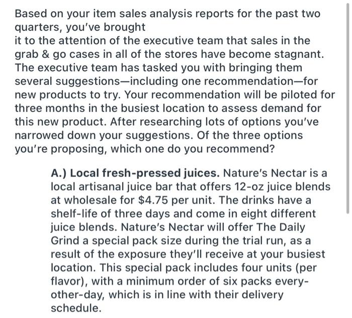 Based on your item sales analysis reports for the