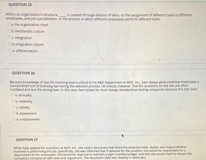 please answer 25,26,27 QUESTION 25 Within an