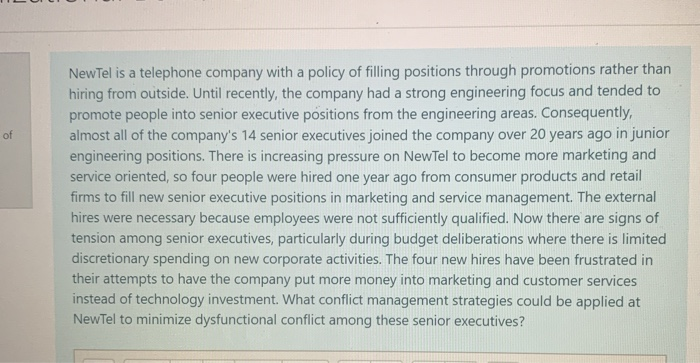 of NewTel is a telephone company with a policy of