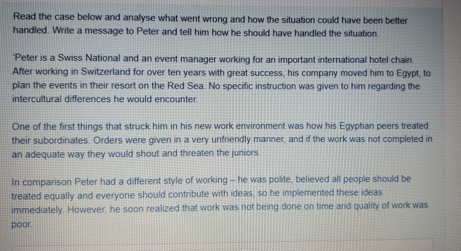 Read the case below and analyse what went wrong