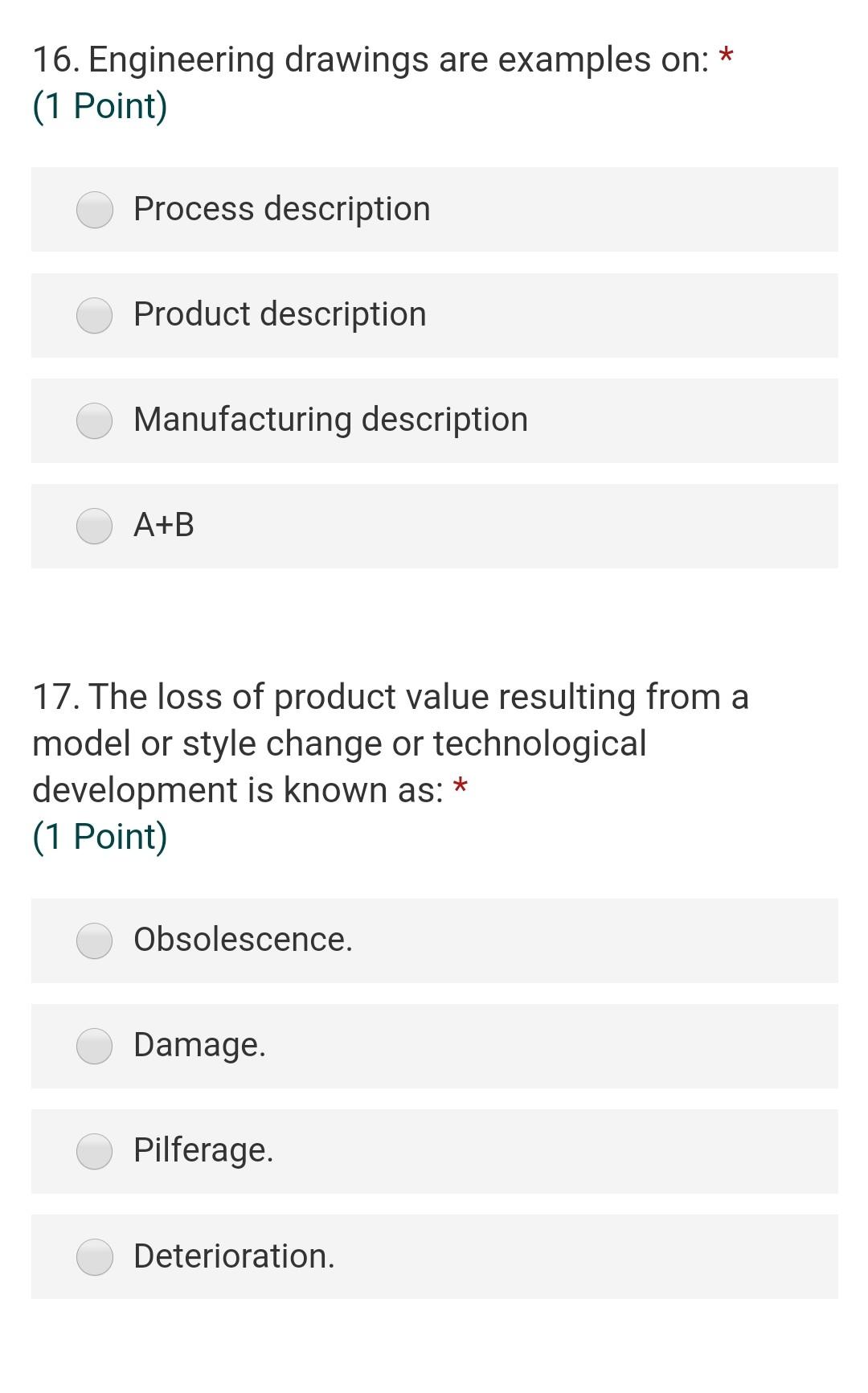 * 16. Engineering drawings are examples on: (1