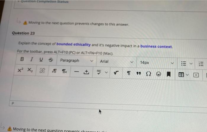 Question completion Status Moving to the next