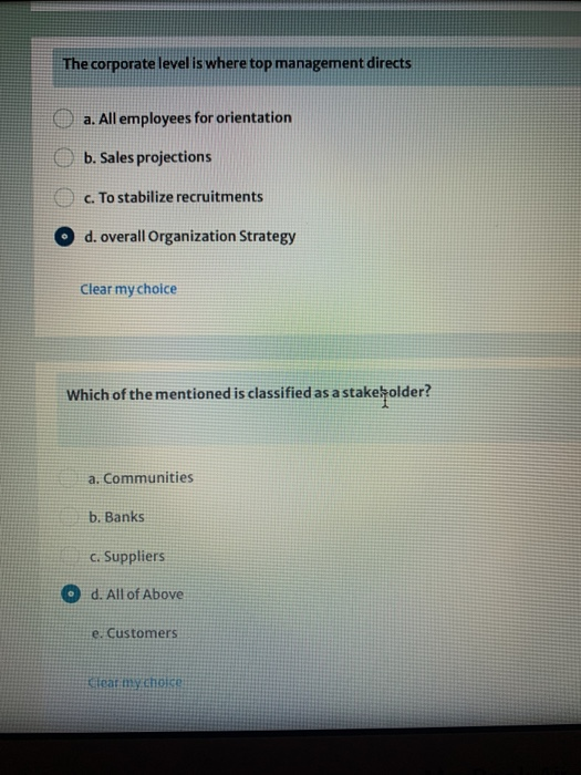 please check answers The corporate level is where