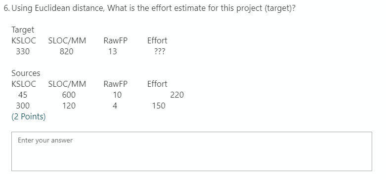 6. Using Euclidean distance, What is the effort
