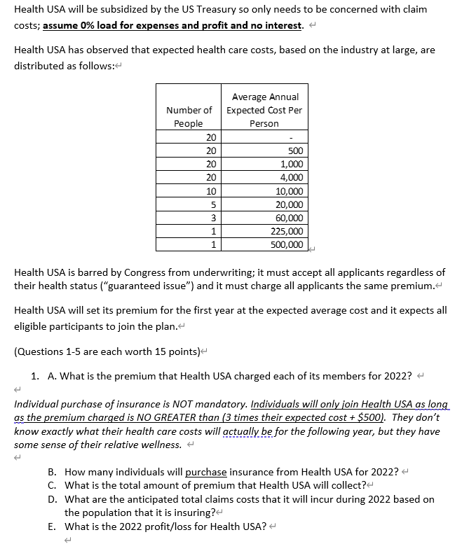 1 Health USA will be subsidized by the US