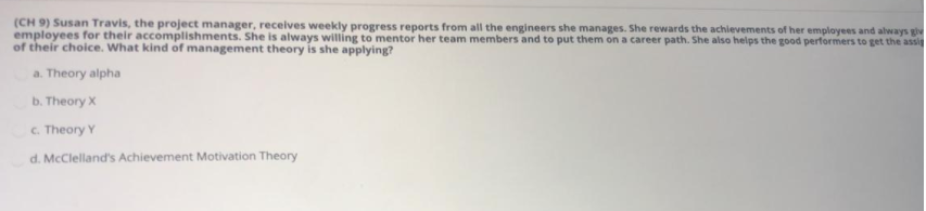 (CH 9) Susan Travis, the project manager,