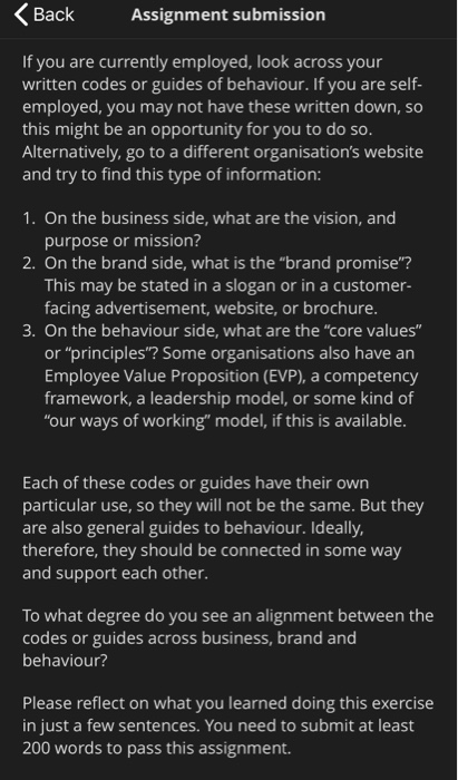 Back Assignment submission If you are currently