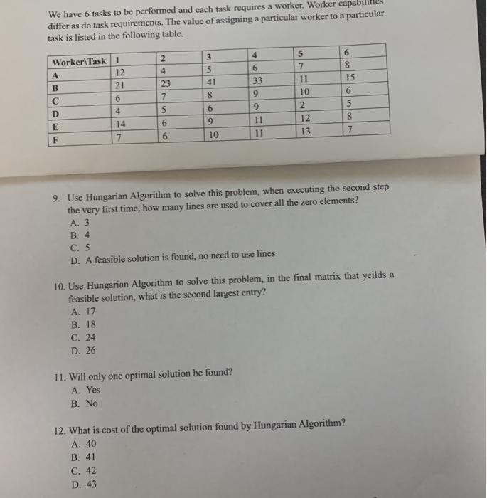 We have 6 tasks to be performed and each task