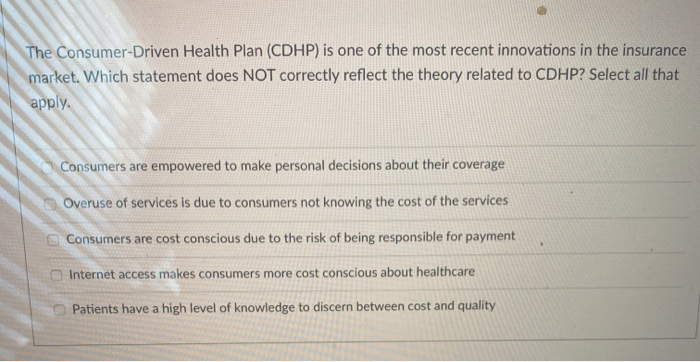 The Consumer-Driven Health Plan (CDHP) is one of