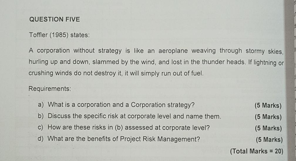 Toffler (1985) states: A corporation without