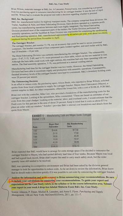 please show me the calculations B&L Inc. Case